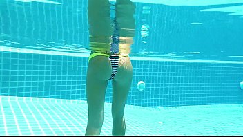 Walk ino the pool to move panties on side and tease you