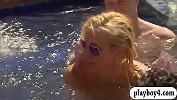 swingers having joy and oral bang-out in swimming pool