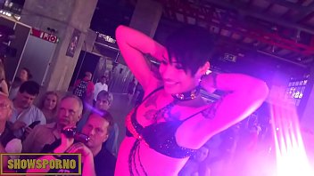 tattoed brazilian dark-haired drilling on stage